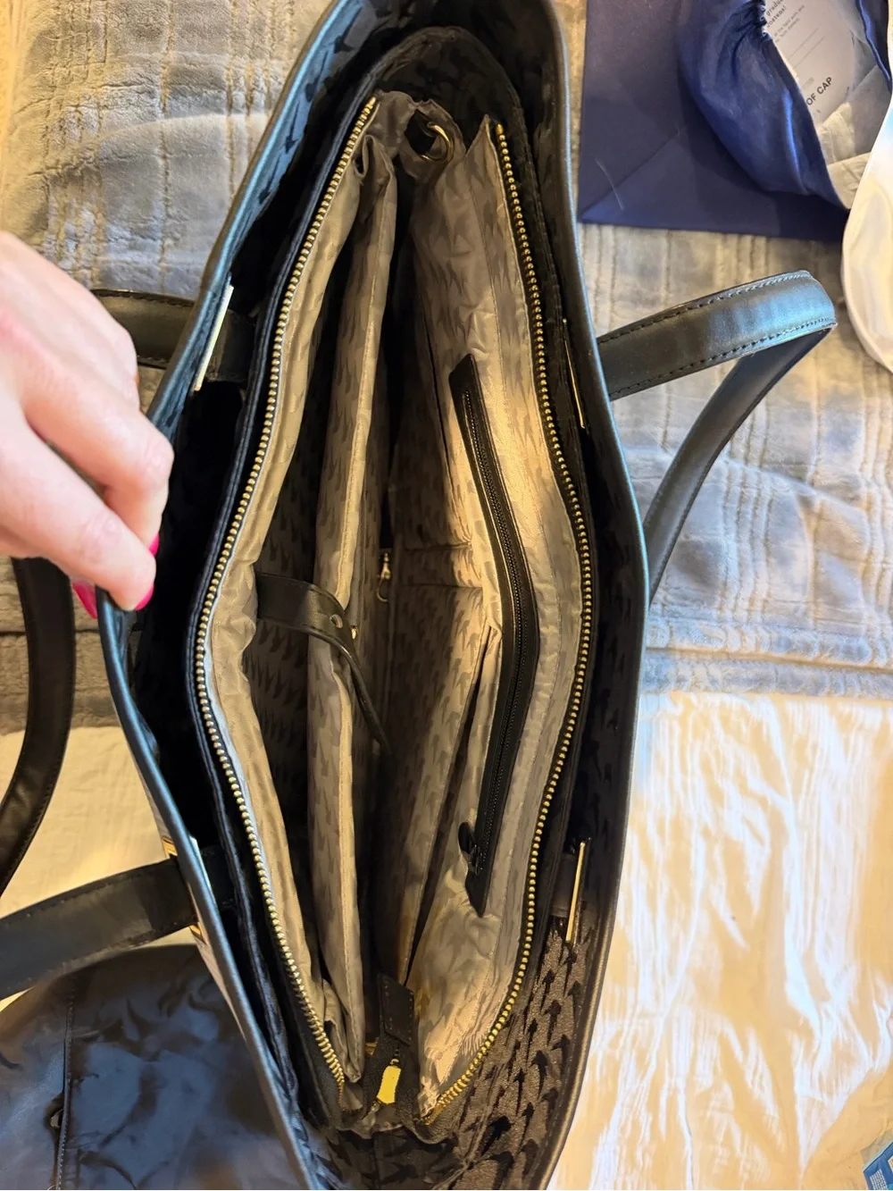 Lo & Sons Black Structured Laptop Tote with Subtle Monogram